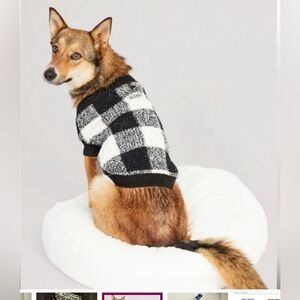 Old Navy Cozy Texture Pet Sweater Black & White Plaid Rib knit Collar Size M NWT